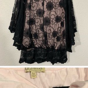 Democracy Pink & Black Lace Peplum Blouse size XL